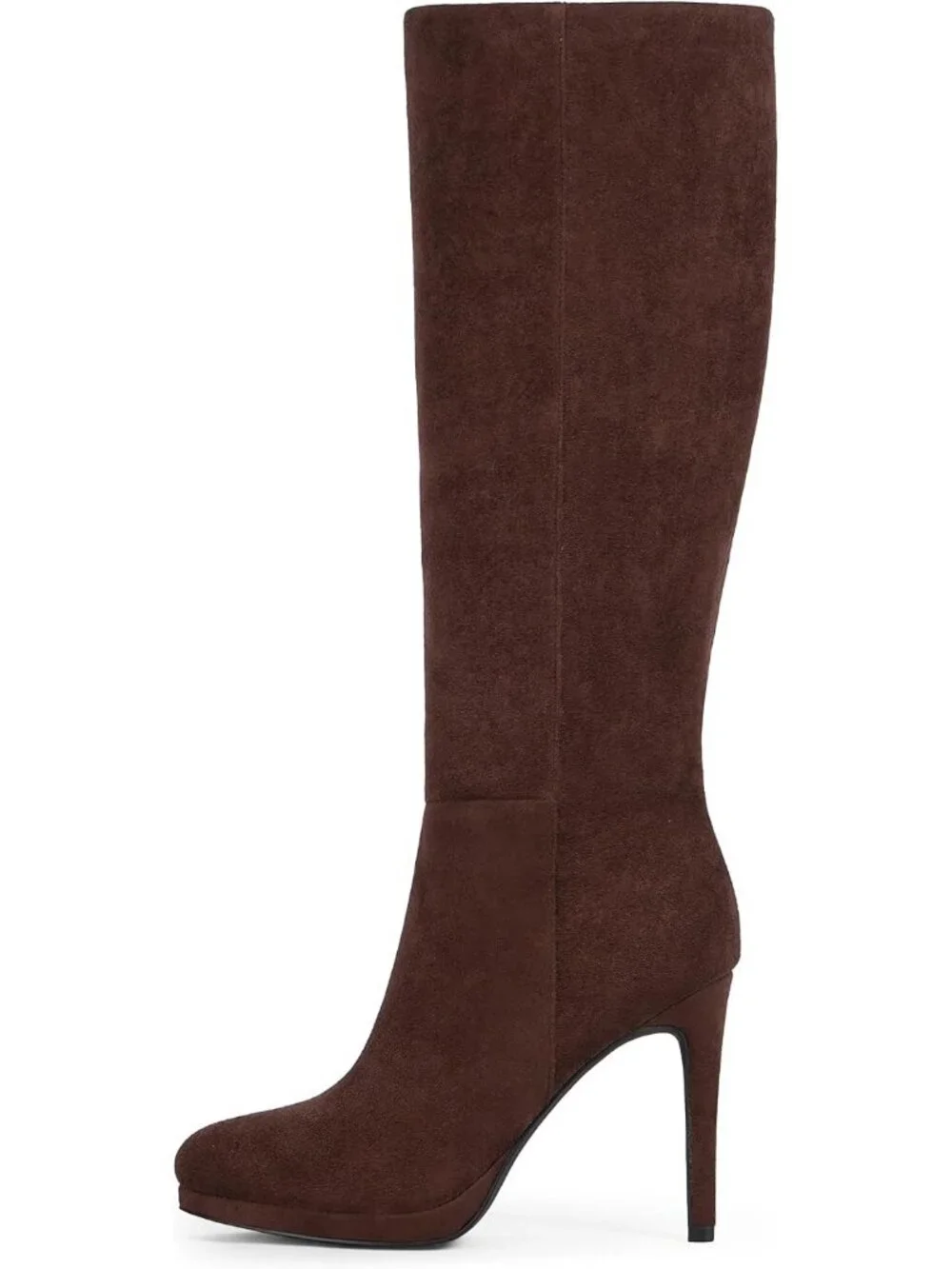 Women's Chocolate Round Toe Stiletto Heels Fall Tall Platforms Boots Side Zipper